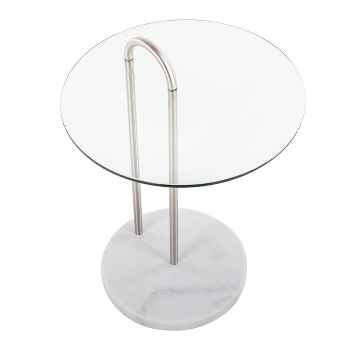 LumiSource Claire Side Table, White/Brushed Nickel/Clear