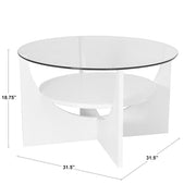 LumiSource U-Shaped Coffee Table | White MDF with Tempered Glass Top | Living Room & Office Centerpiece | 32 x 32 x 19 in | Model TB-CTUW