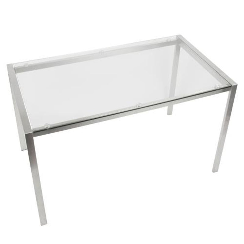 LumiSource Fuji Dining Table | Clear Glass Top & Brushed Stainless Steel Legs | Kitchen & Dining Room | 47 x 28 x 29.75 in | Model TB-FUJI4728CL