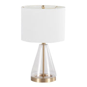 LumiSource Grammy Table Lamp, Gold/Clear Glass/White Linen - TB-GRAMMYAUCLW