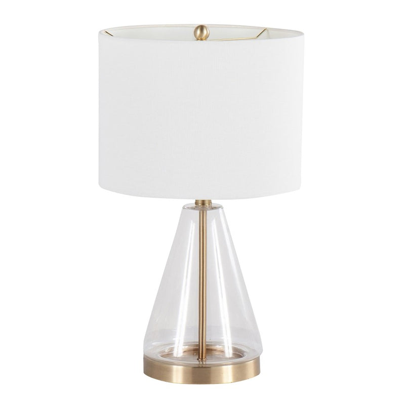 LumiSource Grammy Table Lamp, Gold/Clear Glass/White Linen - TB-GRAMMYAUCLW