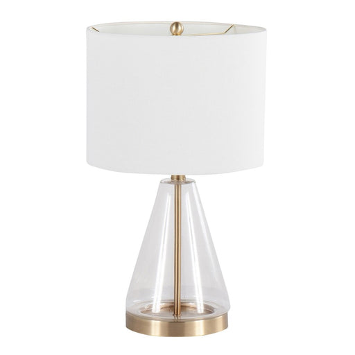 LumiSource Grammy Table Lamp, Gold/Clear Glass/White Linen - TB-GRAMMYAUCLW