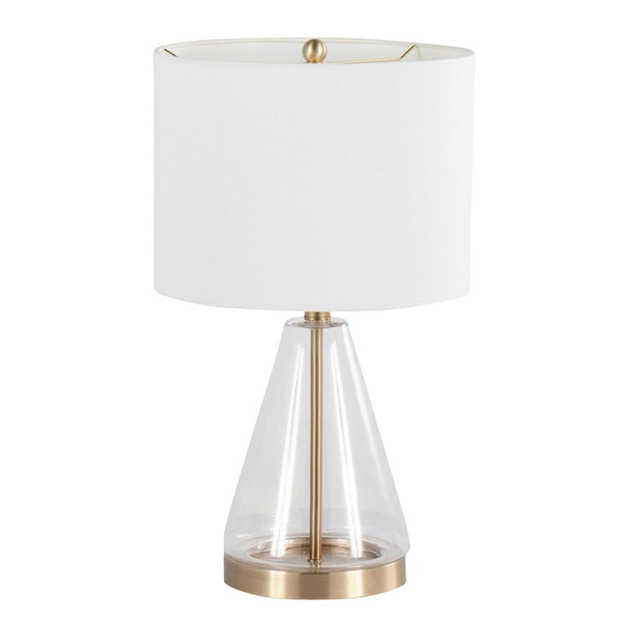LumiSource Grammy Table Lamp, Gold/Clear Glass/White Linen - TB-GRAMMYAUCLW