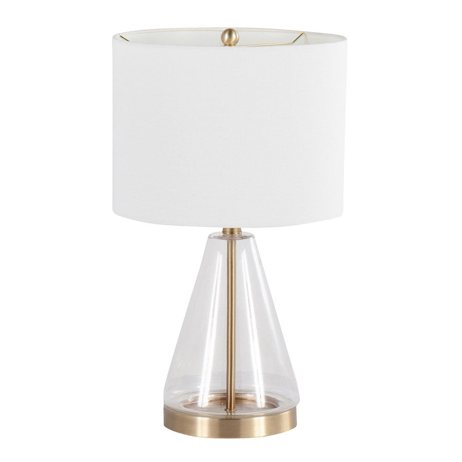 LumiSource Grammy Table Lamp, Gold/Clear Glass/White Linen - TB-GRAMMYAUCLW