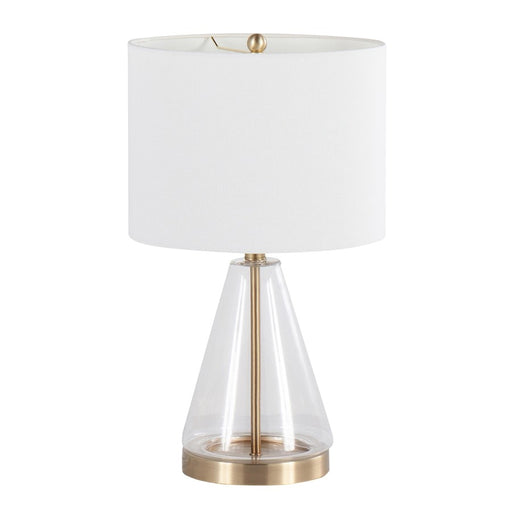 LumiSource Grammy Table Lamp, Gold/Clear Glass/White Linen
