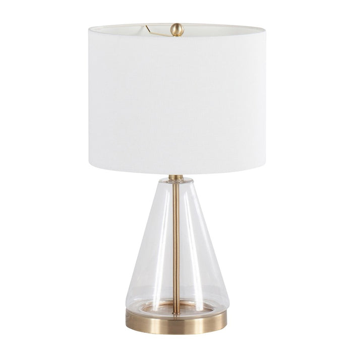 LumiSource Grammy Table Lamp, Gold/Clear Glass/White Linen