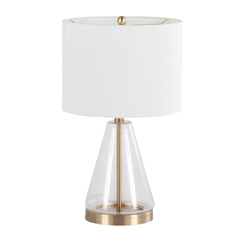LumiSource Grammy Table Lamp, Gold/Clear Glass/White Linen