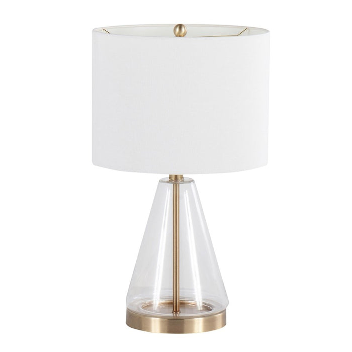 LumiSource Grammy Table Lamp, Gold/Clear Glass/White Linen