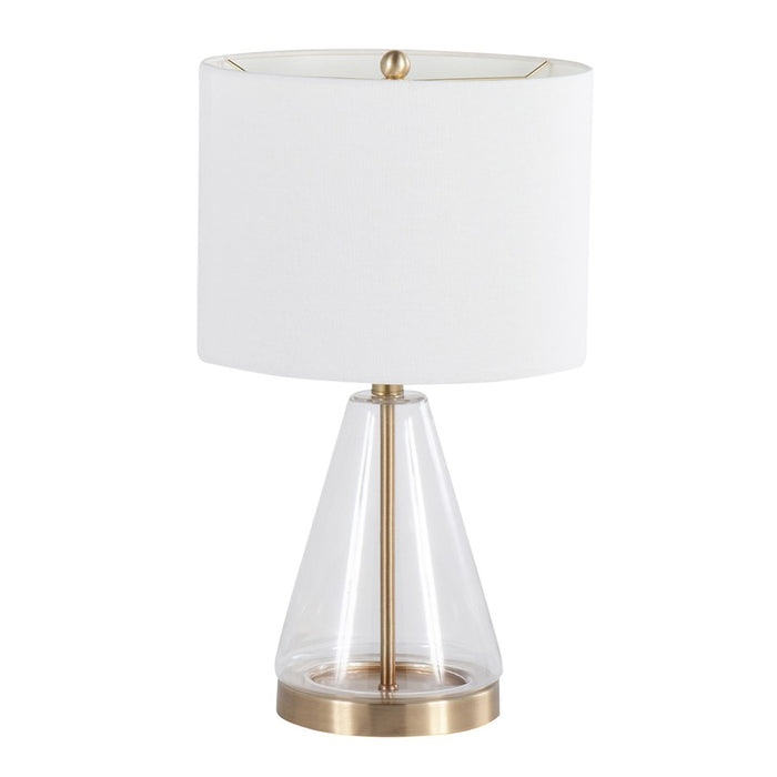 LumiSource Grammy Table Lamp, Gold/Clear Glass/White Linen