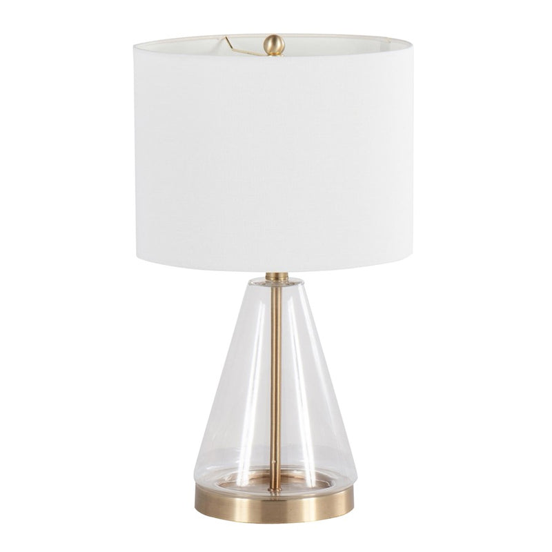 LumiSource Grammy Table Lamp, Gold/Clear Glass/White Linen