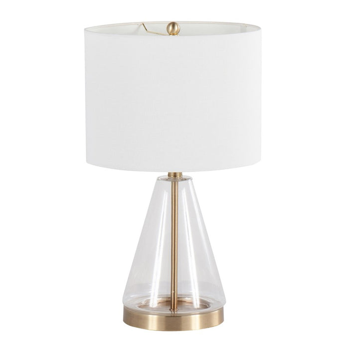 LumiSource Grammy Table Lamp, Gold/Clear Glass/White Linen