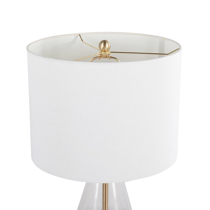 LumiSource Grammy Table Lamp, Gold/Clear Glass/White Linen