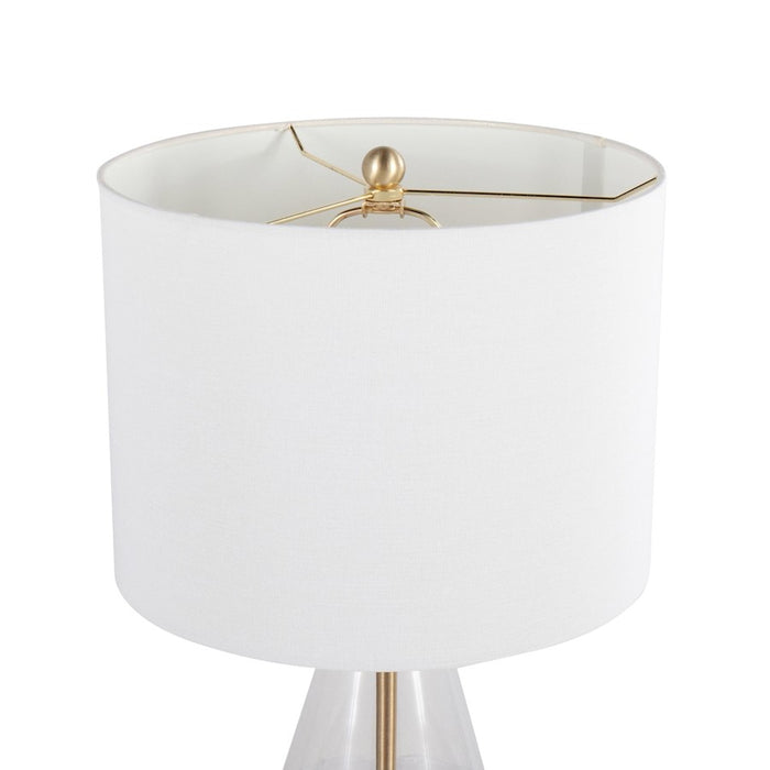 LumiSource Grammy Table Lamp, Gold/Clear Glass/White Linen