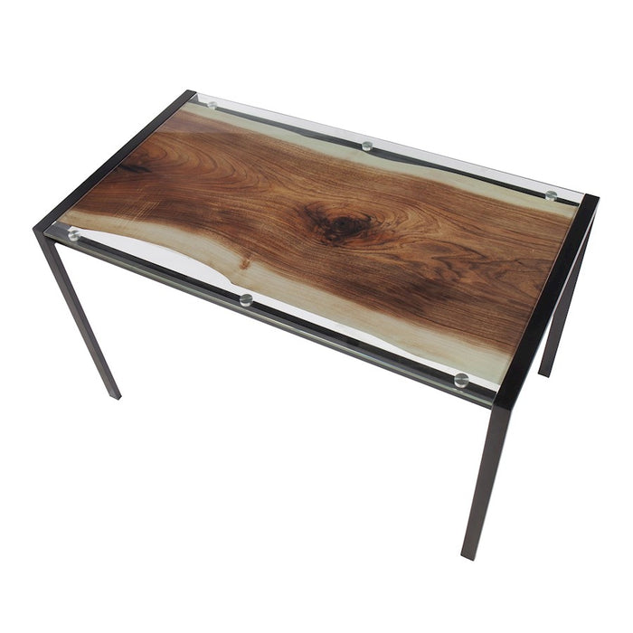 LumiSource Live Edge Table, Black Steel/Printed Glass