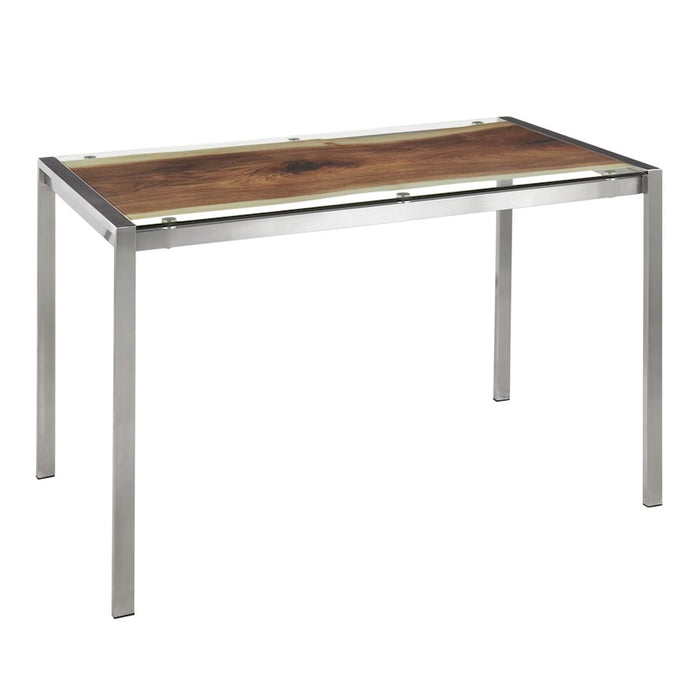 LumiSource Live Edge Table, Stainless Steel/Printed Glass - TB-LIVEEDGESS