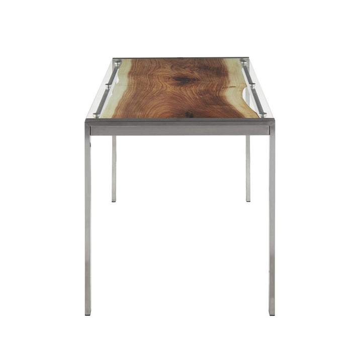 LumiSource Live Edge Table, Stainless Steel/Printed Glass