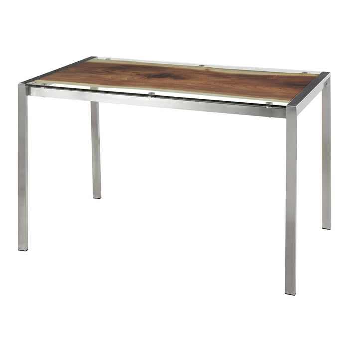 LumiSource Live Edge Table, Stainless Steel/Printed Glass