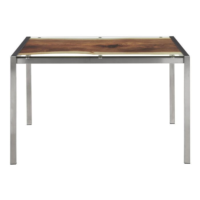 LumiSource Live Edge Table, Stainless Steel/Printed Glass