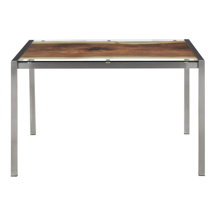 LumiSource Live Edge Table, Stainless Steel/Printed Glass