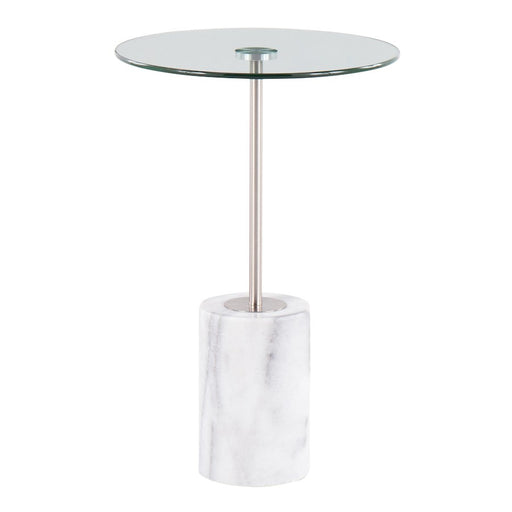 LumiSource Symbol Side Table, White Marble/Nickel/Clear Glass - TB-SYMBOLWMNIGL