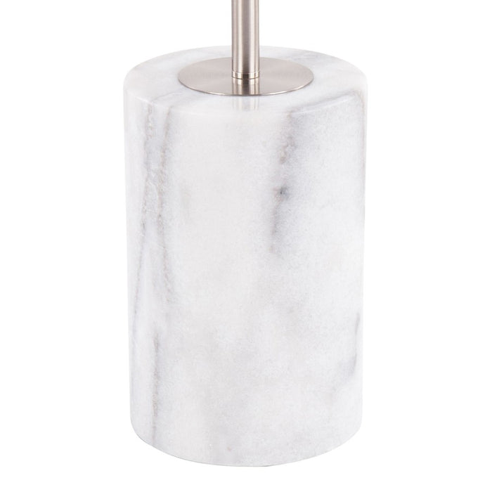 LumiSource Symbol Side Table, White Marble/Nickel/Clear Glass