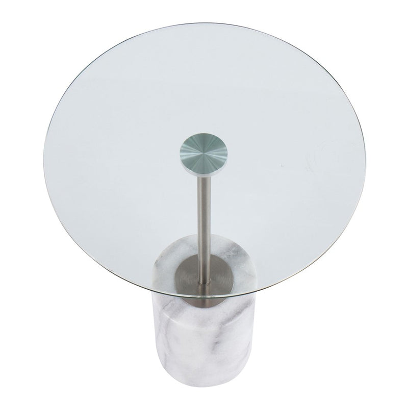 LumiSource Symbol Side Table, White Marble/Nickel/Clear Glass