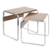LumiSource Tea Side Nesting Tables | Walnut Wood Tops & Stainless Steel Bases | Living Room & Bedroom | 24 x 20 x 22 in | Model TB-TEASS-WL