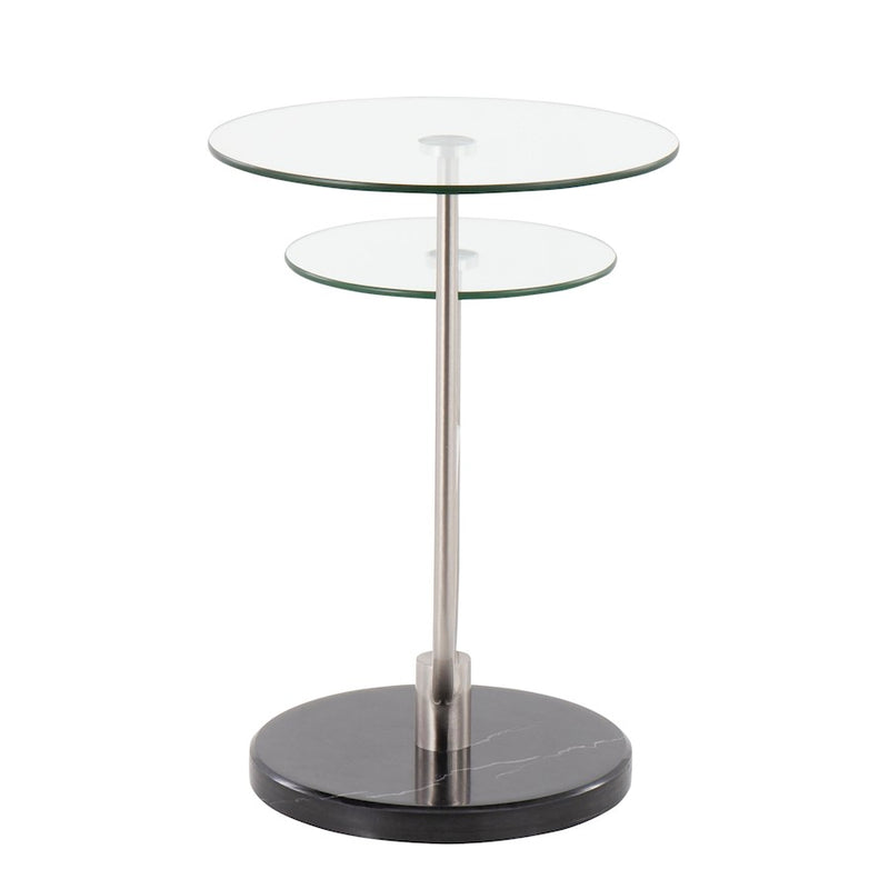 LumiSource Trombone Side Table | Glam Black Marble, Nickel & Clear Glass | Living Room & Bedroom Accent | 23 x 16 x 24 in | Model TB-TROMBONEBKMBNIGL
