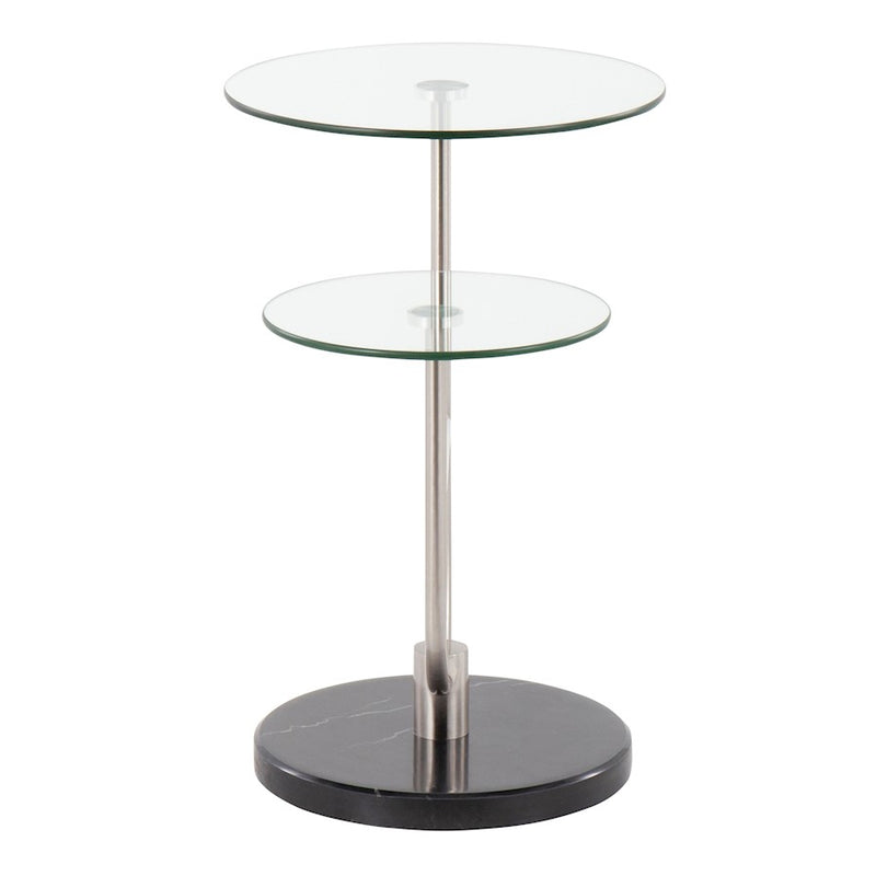 LumiSource Trombone Side Table | Glam Black Marble, Nickel & Clear Glass | Living Room & Bedroom Accent | 23 x 16 x 24 in | Model TB-TROMBONEBKMBNIGL