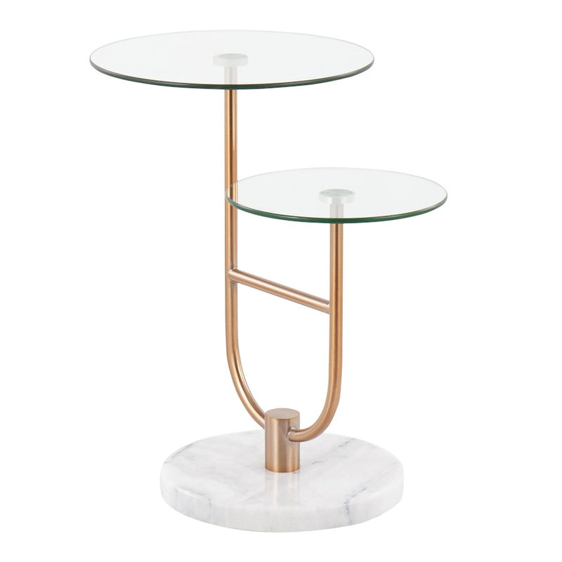 LumiSource Trombone Side Table, White/Gold/Clear - TB-TROMBONEWMBAUGL