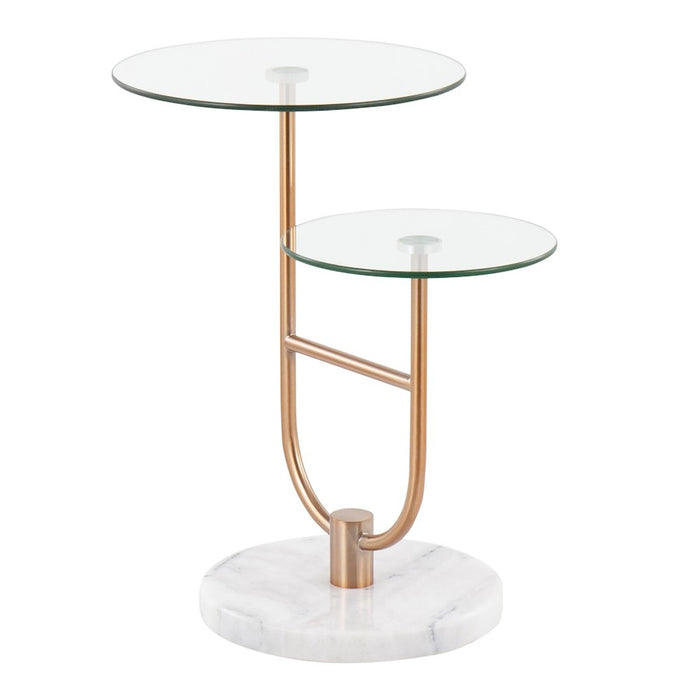 LumiSource Trombone Side Table, White/Gold/Clear - TB-TROMBONEWMBAUGL