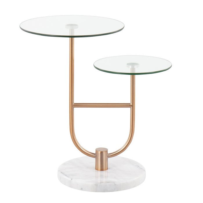 LumiSource Trombone Side Table, White/Gold/Clear