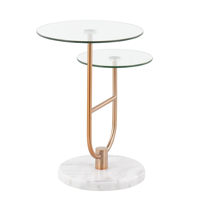 LumiSource Trombone Side Table, White/Gold/Clear