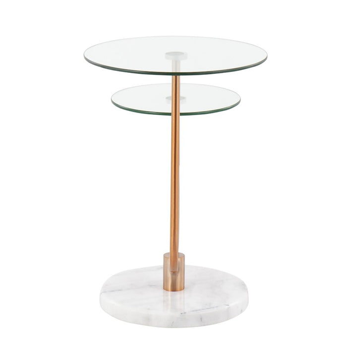 LumiSource Trombone Side Table, White/Gold/Clear