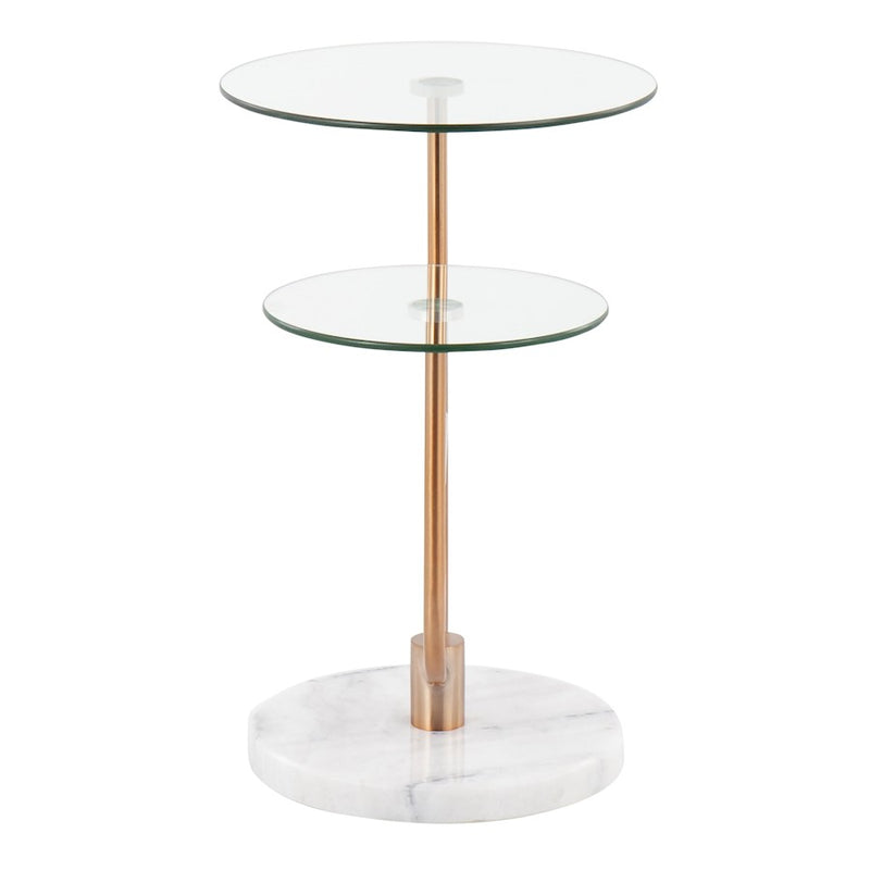 LumiSource Trombone Side Table, White/Gold/Clear