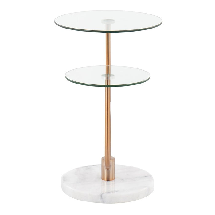 LumiSource Trombone Side Table, White/Gold/Clear