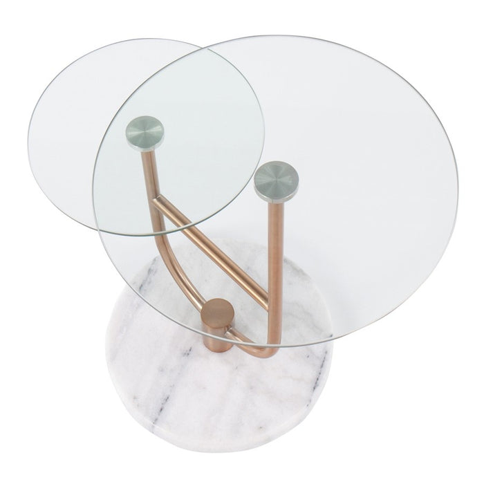 LumiSource Trombone Side Table, White/Gold/Clear