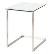 LumiSource Zenn Glass End Table | Contemporary Brushed Stainless Steel & Tempered Glass | Living Room & Bedroom | 19 x 16 x 22 in | Model TB-ZENNGLS
