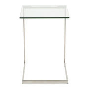 LumiSource Zenn Glass End Table | Contemporary Brushed Stainless Steel & Tempered Glass | Living Room & Bedroom | 19 x 16 x 22 in | Model TB-ZENNGLS