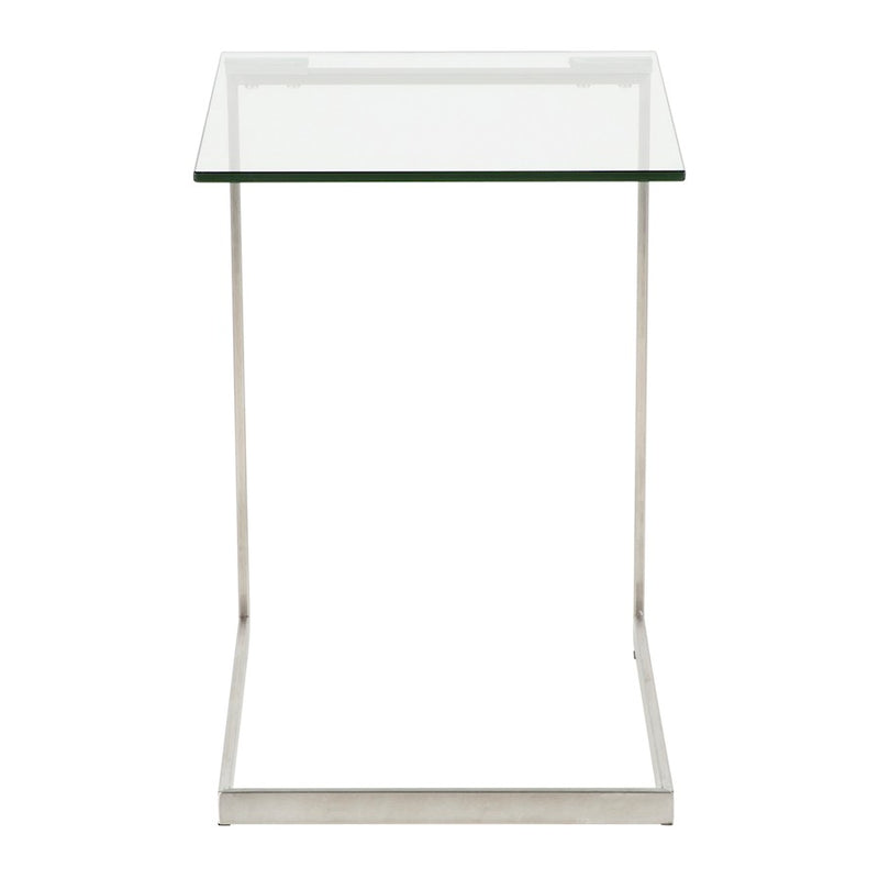 LumiSource Zenn Glass End Table | Contemporary Brushed Stainless Steel & Tempered Glass | Living Room & Bedroom | 19 x 16 x 22 in | Model TB-ZENNGLS