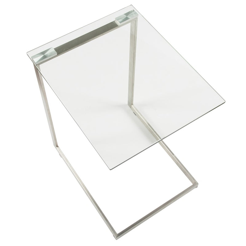 LumiSource Zenn Glass End Table | Contemporary Brushed Stainless Steel & Tempered Glass | Living Room & Bedroom | 19 x 16 x 22 in | Model TB-ZENNGLS