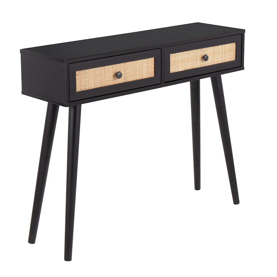 LumiSource Bora Bora Console Table in Black Wood/Rattan - TBC-BORABK