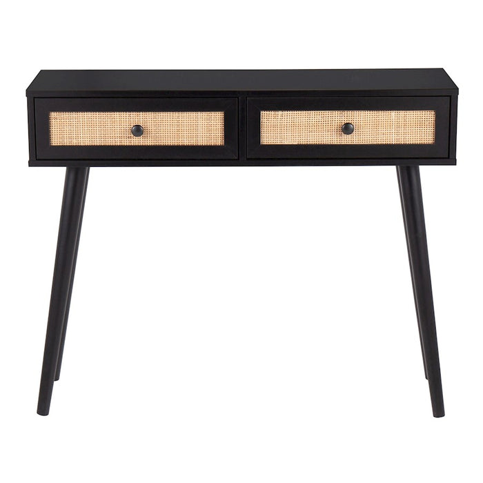 LumiSource Bora Bora Console Table in Black Wood/Rattan