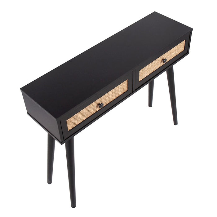 LumiSource Bora Bora Console Table in Black Wood/Rattan