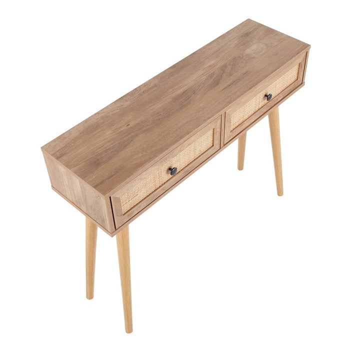 LumiSource Bora Bora Console Table in Natural Wood/Rattan