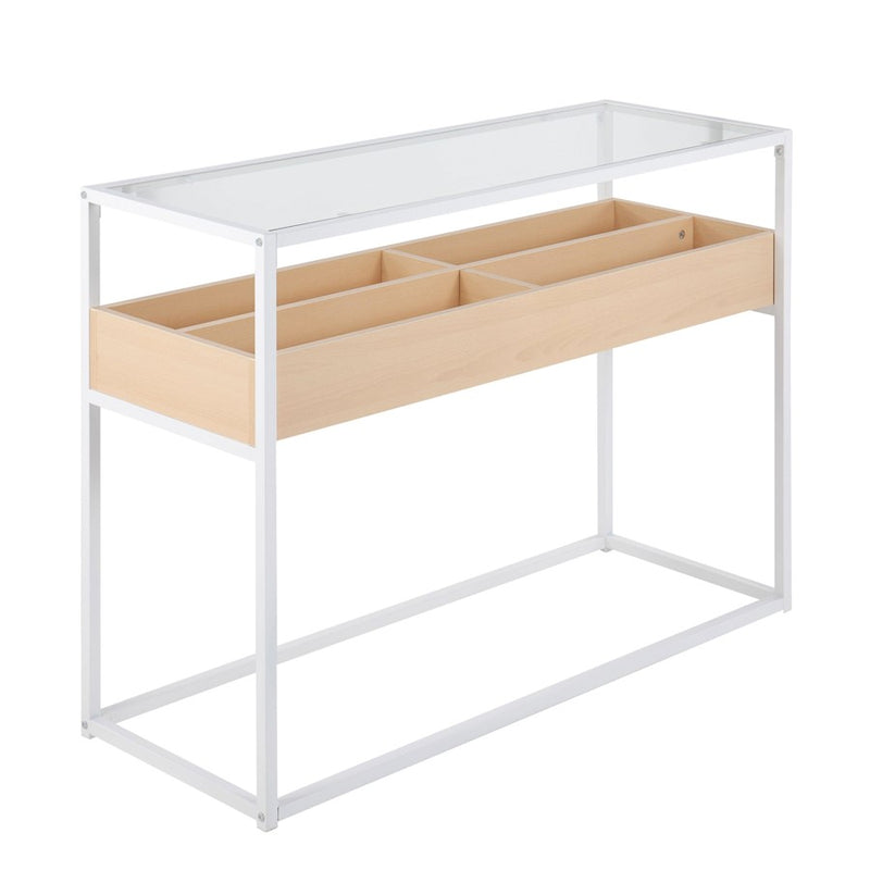 LumiSource Display Console Table, White/Natural/Clear - TBC-DISPLAYWNA