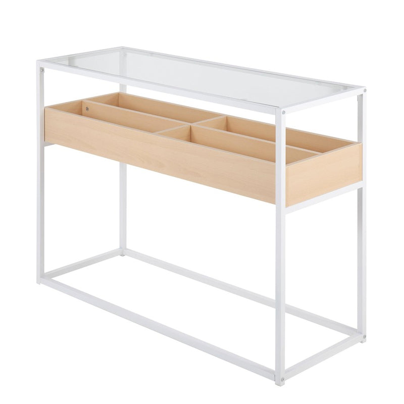 LumiSource Display Console Table, White/Natural/Clear