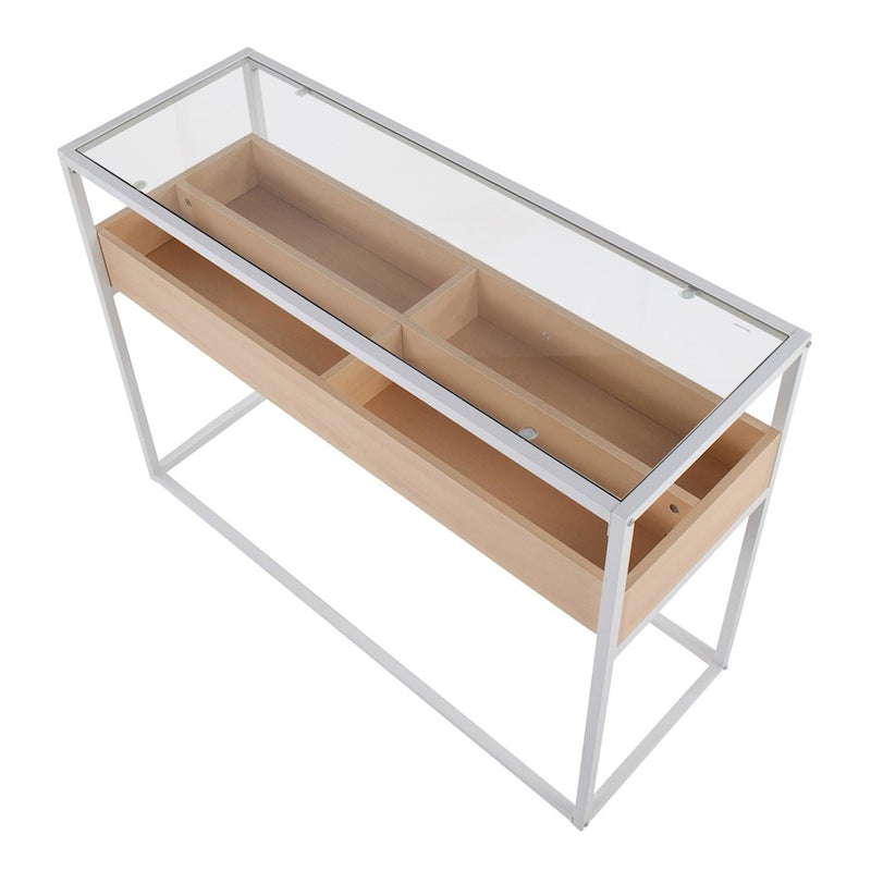 LumiSource Display Console Table, White/Natural/Clear