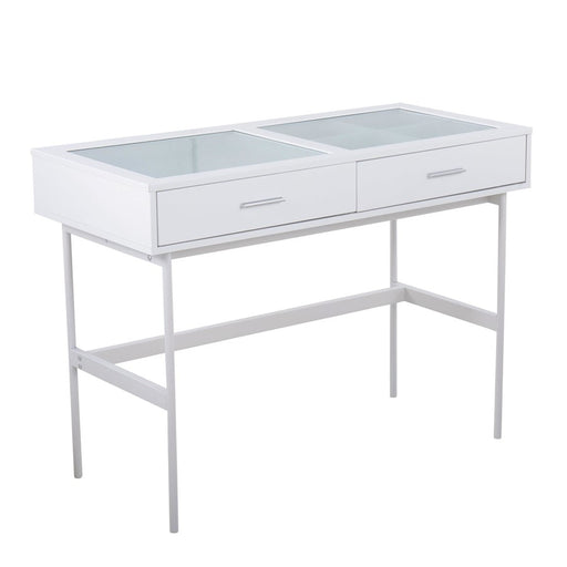 LumiSource Emery Console Table in White Steel/White Wood