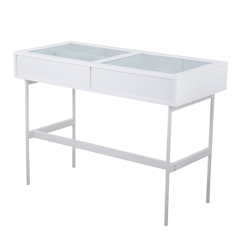LumiSource Emery Console Table in White Steel/White Wood